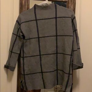 Tahari Grey Black Grid Mock Neck Sweater